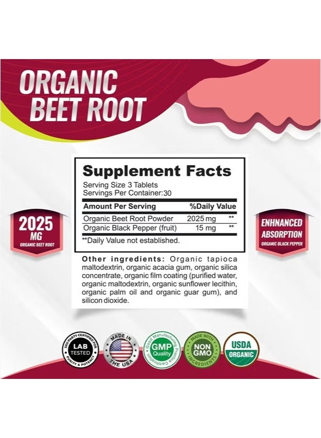 Toplux Organic Beet Root Powder Tablets – High Potency 2040mg, Black Pepper Enhanced, Nitric Oxide & Circulation Support – 90 Vegan Tablets - Image 2
