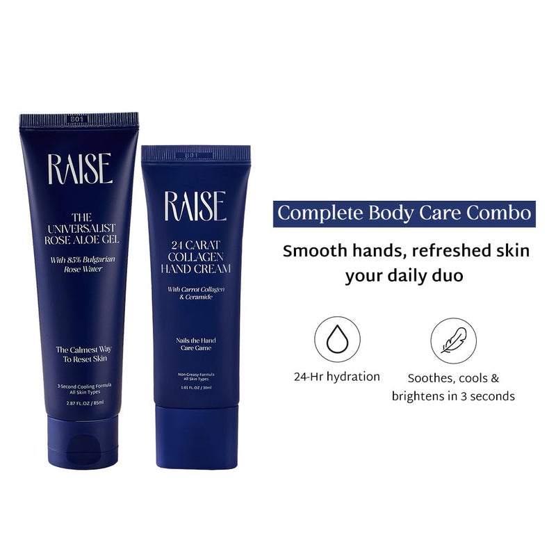 Raise Hand  Body Care Combo Multipurpose Aloe Vera Gel  Carrot Collagen Hand Cream  Infused with Niacinamide  85 Bulgarian Rose Water Instant Cooling  Hydration  Vegan  85ml30ml - Image 2