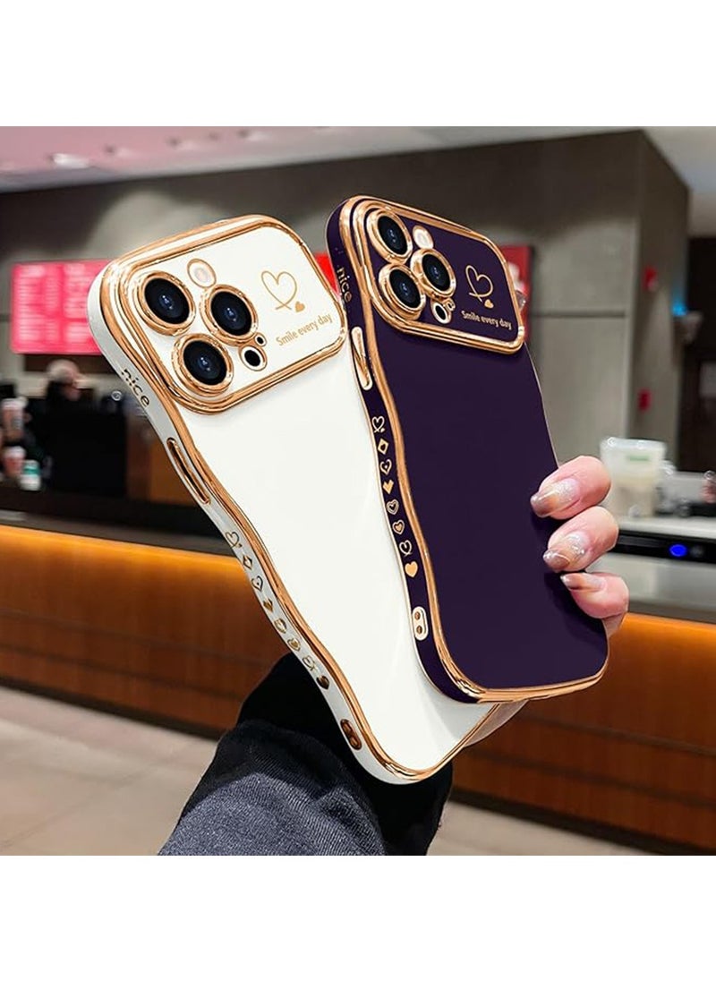X-level - iPhone 15 Pro Max Case for Women Girls,Cute Wave Frame Curly Shape with Love Heart Raised Camera Protection Back Cover Luxury Plating Shockproof Phone Case for iPhone 15 Pro Max,Dark Purple - Image 1