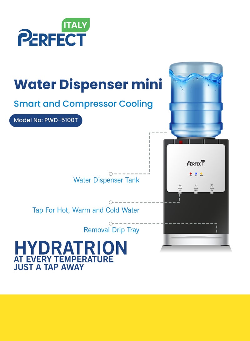 برفكت موزع مياه صغير مثالي للطاولة، مياه ساخنة وباردة ودافئة، متين، سهل الاستخدام، مثالي للمنزل والمكتب، 5 لتر، أسود/فضي - Image 2