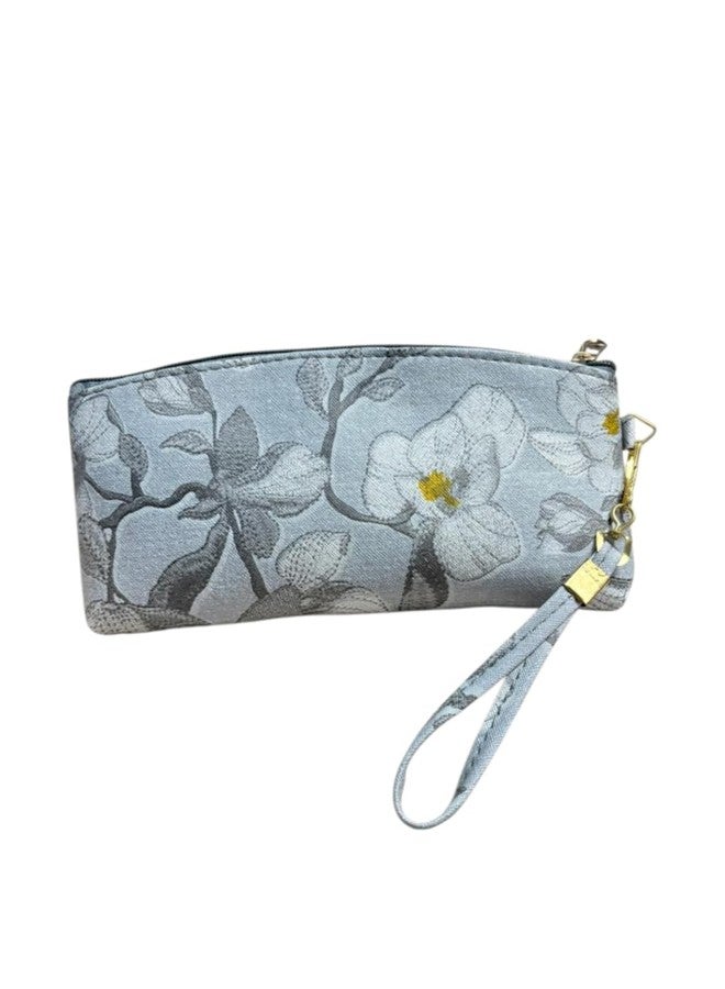 Clearo Floral Print Ladies Wallet - Blue Zipper Wrist Pouch for Essentials - Image 1