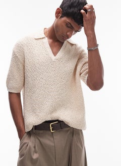 TOPMAN Knitted Cotton Revere Polo  - Image 1