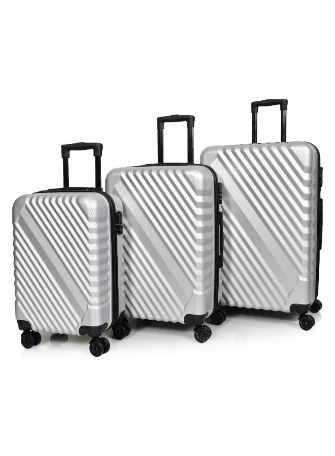 مورانو طقم شنط سفر لون فضي مكون من 3 حقائب أمتعة 4 عجلات - Image 2