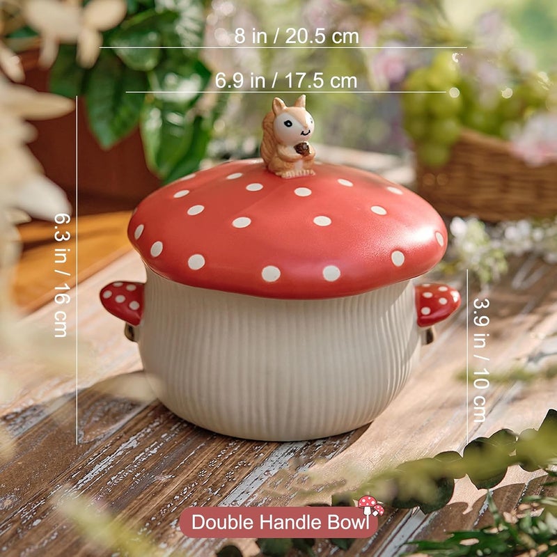 RESVUGA Large Soup Bowl Double Mushroom Handle Mushroom Lid Safety Matt Ceramics 32 oz Noodles Bowls Use for Stew Salad Porridge More - Image 4