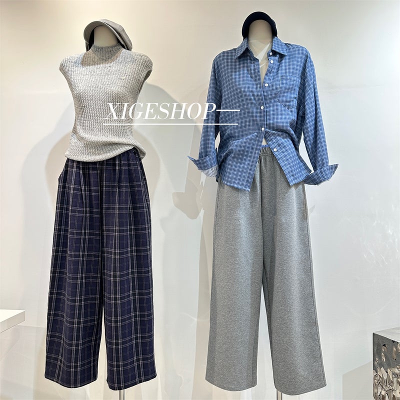 Women's High Waist Wide Leg Casual Sweatpants (Grey) - Image 3