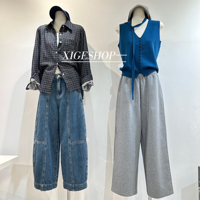 Women's High Waist Wide Leg Casual Sweatpants (Grey) - Image 4