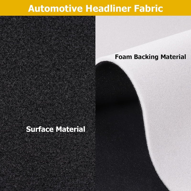 usauto 85" x 60" Automotive Roof Upholstery Headliner Fabric Craft Foam Backing Replacment Car Marine Interiors Black - Image 2