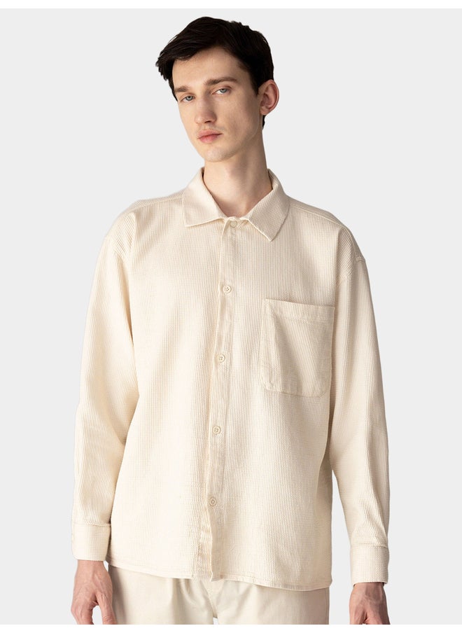 DeFacto DeFacto Mens Cream Button-Down Plain Long Sleeve Shirt  - Image 1