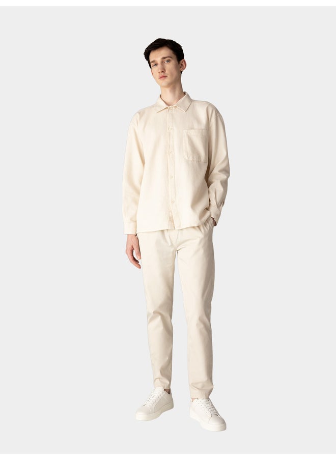 DeFacto DeFacto Mens Cream Button-Down Plain Long Sleeve Shirt  - Image 5