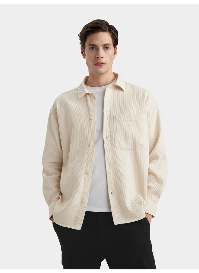 DeFacto DeFacto Mens Cream Button-Down Plain Long Sleeve Shirt  - Image 3