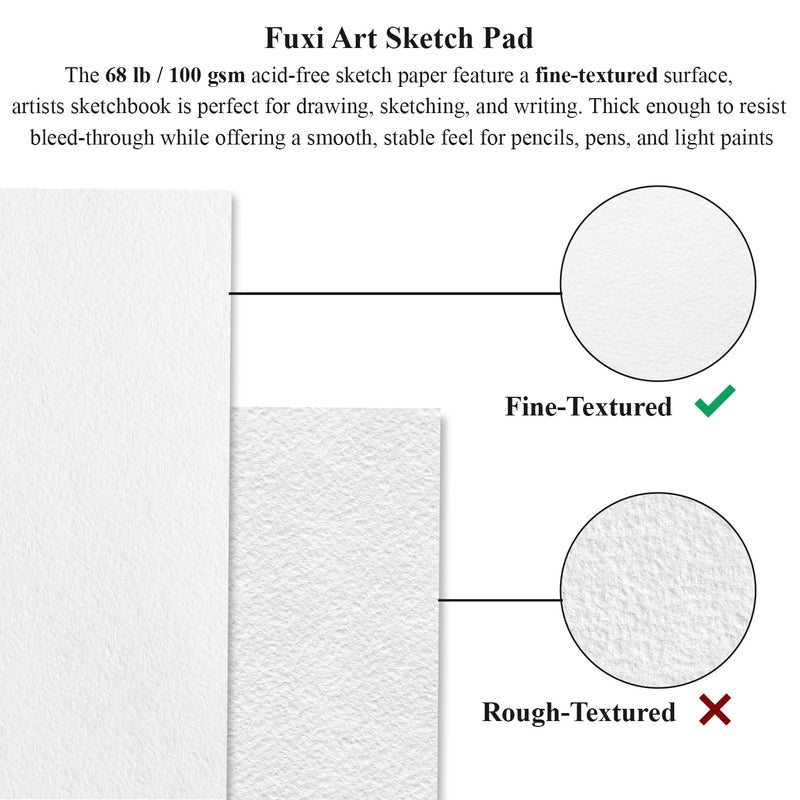 Fuxi دفتر رسم 9 × 12 بوصة، دفتر رسم حلزوني علوي، 4 عبوات 100 ورقة لكل منها (68 رطل/100 جرام)، دفتر رسم فني خالي من الأحماض للرسم الفني والكتابة للأطفال والبالغين والمبتدئين والفنانين - Image 5