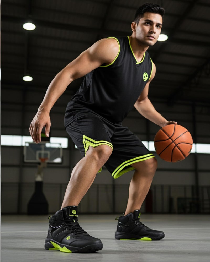 Bacca Bucci® Men's Wager Basketball Shoes with Natural Rubber Sole & Breathable Upper- Black, Size UK8 - Image 3