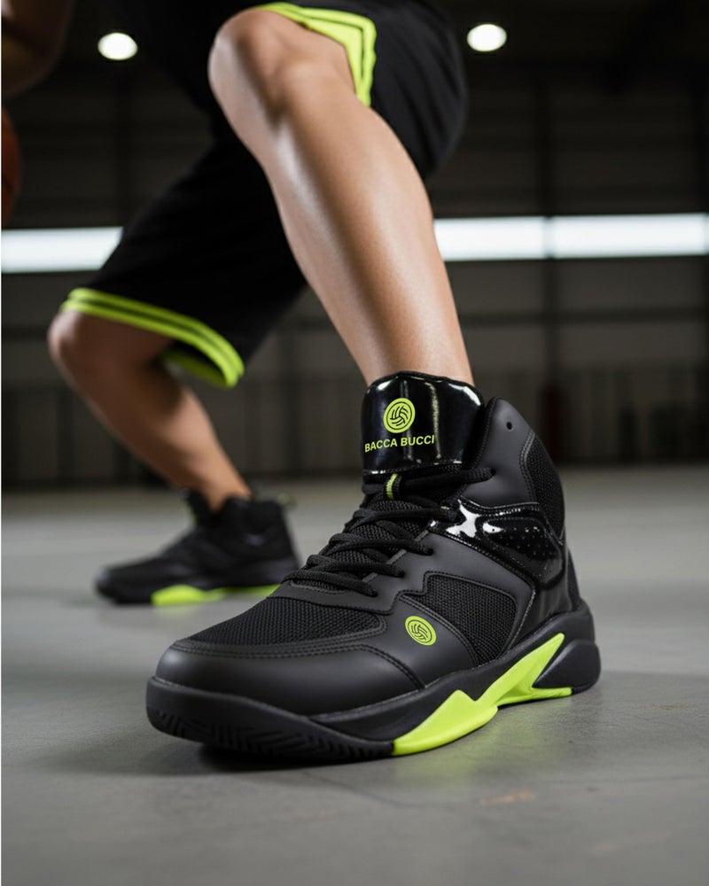 Bacca Bucci® Men's Wager Basketball Shoes with Natural Rubber Sole & Breathable Upper- Black, Size UK8 - Image 2