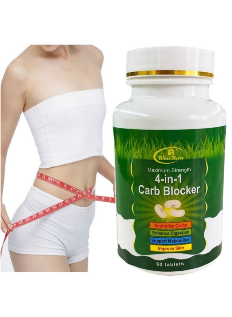 Wins Town Carb Blocker and Blood Sugar Support Supplement, 4-in-1 Formula, Keto and Weight Management, 60 Tablets  - Image 1