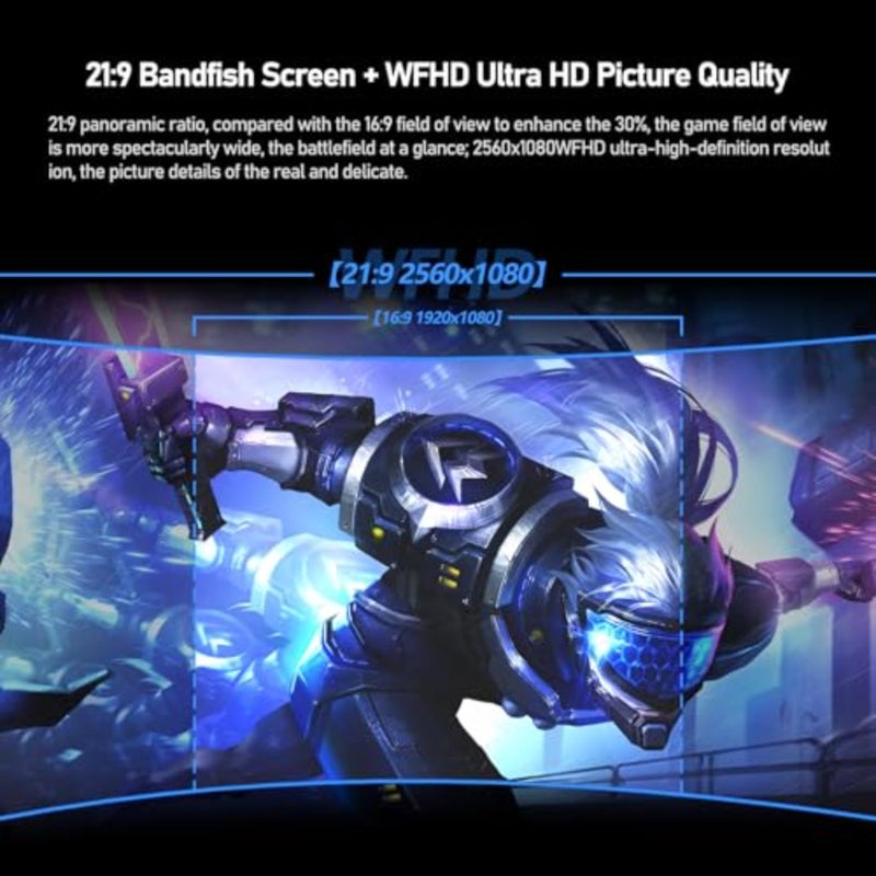 شاشة ألعاب 30 بوصة WFHD 2560×1080 200 هرتز فائقة العرض 21:9 منحنية 1500R شاشة كمبيوتر FreeSync 1ms(GTG) 100 sRGB مناسبة للمنزل والمكتب وتحرير الفيديو والصور وألعاب الفيديو - Image 2