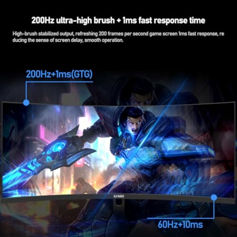 شاشة ألعاب 30 بوصة WFHD 2560×1080 200 هرتز فائقة العرض 21:9 منحنية 1500R شاشة كمبيوتر FreeSync 1ms(GTG) 100 sRGB مناسبة للمنزل والمكتب وتحرير الفيديو والصور وألعاب الفيديو - Image 3