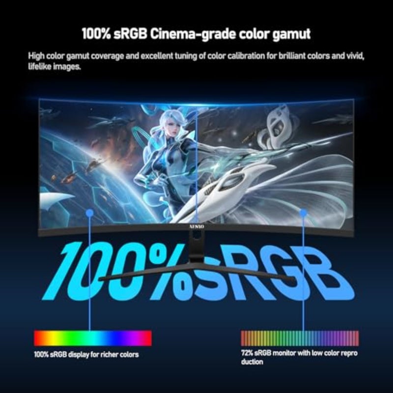 شاشة ألعاب 30 بوصة WFHD 2560×1080 200 هرتز فائقة العرض 21:9 منحنية 1500R شاشة كمبيوتر FreeSync 1ms(GTG) 100 sRGB مناسبة للمنزل والمكتب وتحرير الفيديو والصور وألعاب الفيديو - Image 5