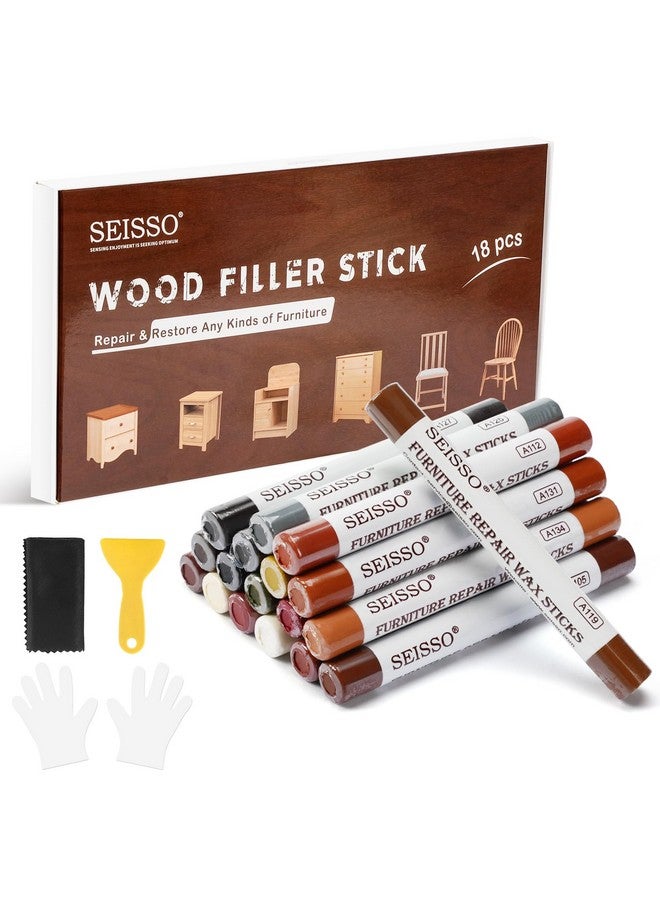 سيسو مجموعة أعواد حشو الخشب من SEISSO، 18 لونًا من أقلام التلوين لإصلاح الأثاث مع مكشطة، مجموعة إصلاح خدوش الأثاث لللمسات الأخيرة والخدوش والجروح والشقوق وثقوب المسامير في الأرضيات والخزائن والطاولات - Image 1