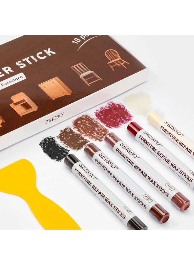 سيسو مجموعة أعواد حشو الخشب من SEISSO، 18 لونًا من أقلام التلوين لإصلاح الأثاث مع مكشطة، مجموعة إصلاح خدوش الأثاث لللمسات الأخيرة والخدوش والجروح والشقوق وثقوب المسامير في الأرضيات والخزائن والطاولات - Image 4