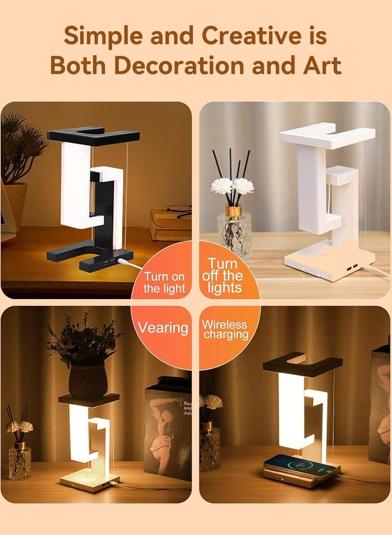 LEOKOR LED Desk Lamp Suspended Night Lights with 10w Fast Wireless Charging USB External Connection Charging Port Table Lamp - Image 5