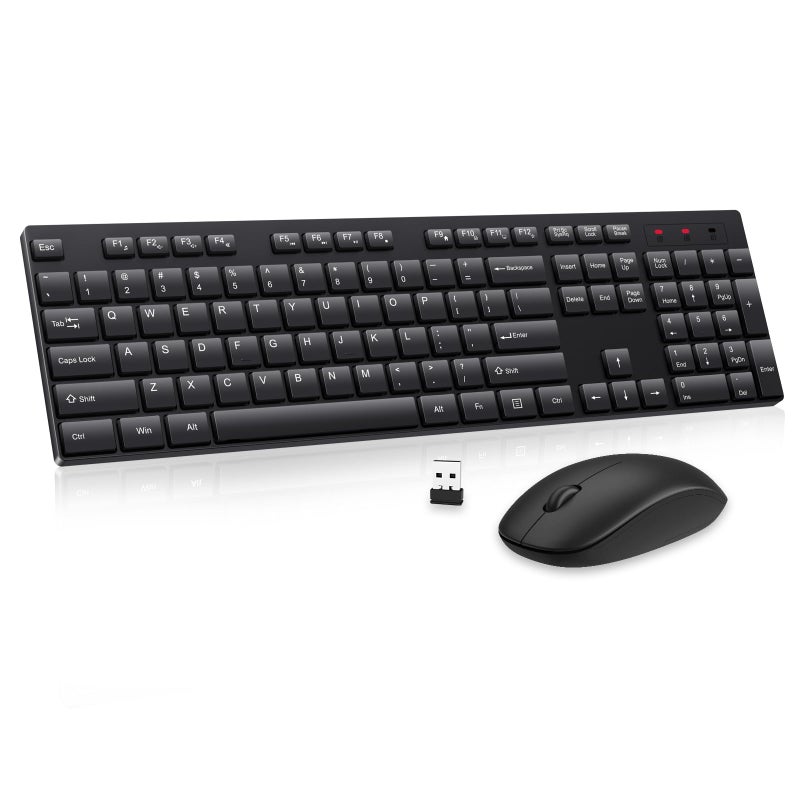 EDJO Wireless Keyboard and Mouse Combo, EDJO Silent Full Size Cordless USB Keyboard Mouse, 2.4GHz Lag-Free, Long Battery Life, for Computer, Laptop, PC, Chromebook, Windows (Black, 1 Pack) - Image 1