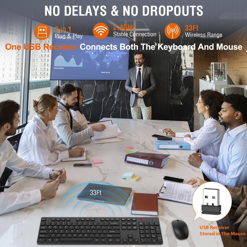 EDJO Wireless Keyboard and Mouse Combo, EDJO Silent Full Size Cordless USB Keyboard Mouse, 2.4GHz Lag-Free, Long Battery Life, for Computer, Laptop, PC, Chromebook, Windows (Black, 1 Pack) - Image 3
