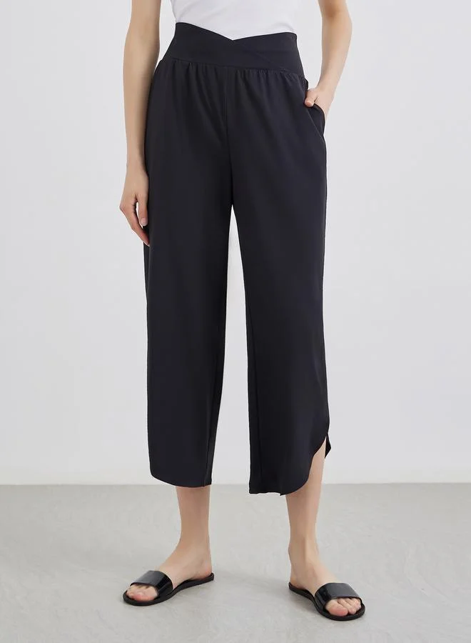 Take Two Black Asymmetric Hem Relaxed Fit Pants