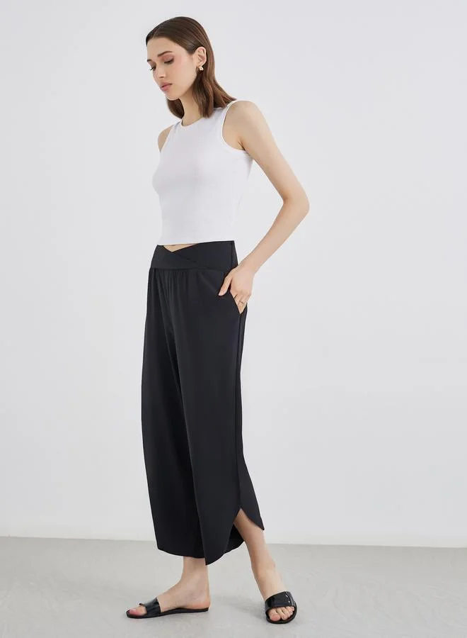 Take Two Black Asymmetric Hem Relaxed Fit Pants