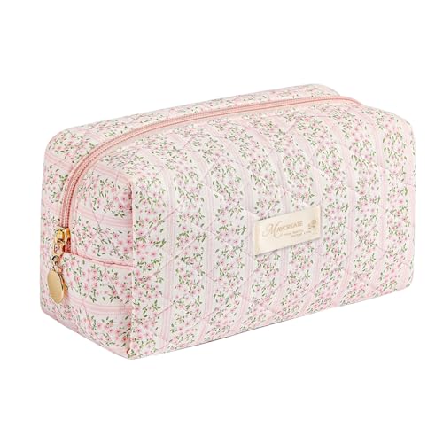 MAYCREATE® Makeup Organizer Bag, Floral Prints Cosmetic Makeup Pouch Bag, Large Capacity Travel Toiletry Pouch for Women, Portable Soft Zipper Cloth Storage Bag - Pink, 20.5x9x9.5cm - Image 1