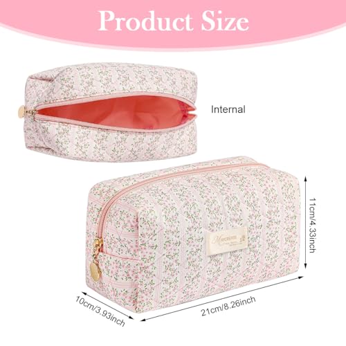 MAYCREATE® Makeup Organizer Bag, Floral Prints Cosmetic Makeup Pouch Bag, Large Capacity Travel Toiletry Pouch for Women, Portable Soft Zipper Cloth Storage Bag - Pink, 20.5x9x9.5cm - Image 2