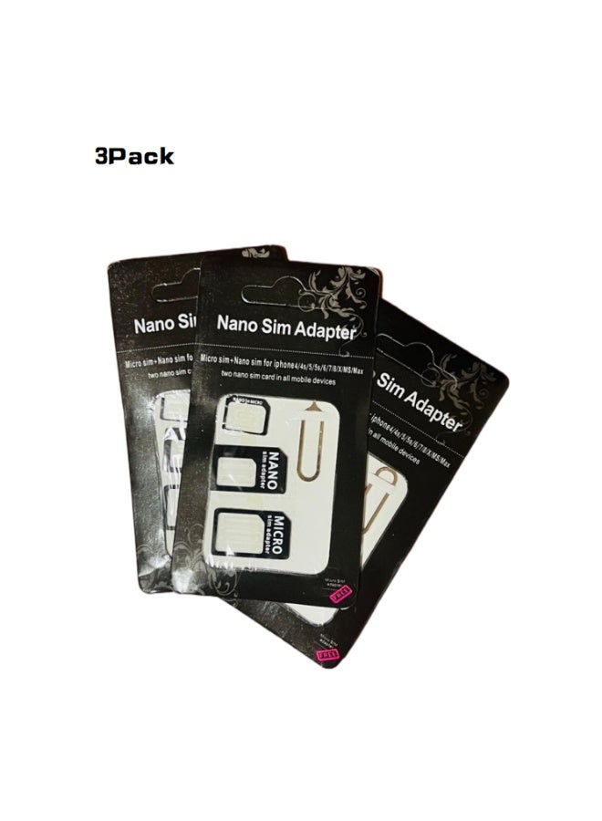 3Pack Sim Card Adapter Nano Micro - Standard 4 in 1 Converter Kit with Steel Tray Eject Pin - Image 1