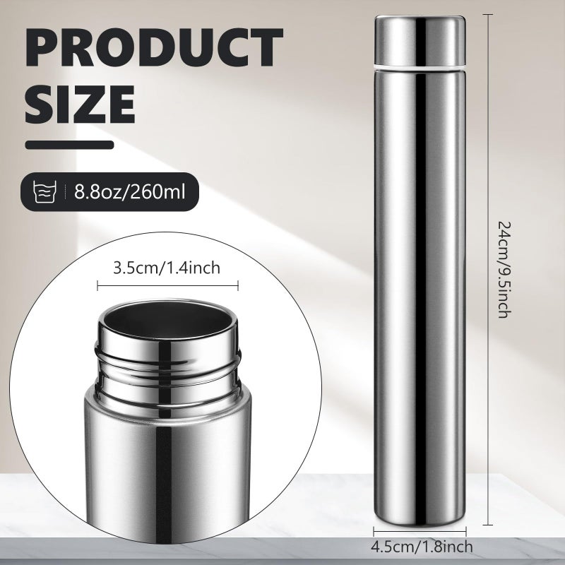 Vesici Slim Water Bottle 8.8 oz Small Stainless Steel Purse Compact Insulated Water Bottles Camping Travel Backpack Pocket Flask for Car Cold Coffee Tea(Silver,1 Pack) - Image 2