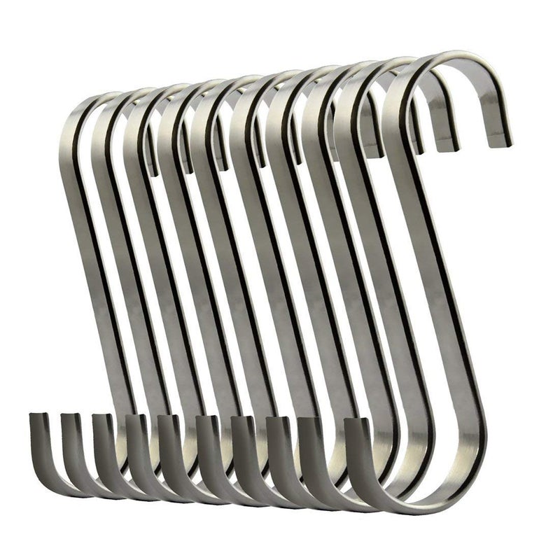 nuoshen nuosen S Hooks, 10 Pcs S Shaped Hanging Hooks Stainless Steel Flat S Hooks Pan Hooks Kitchen Hooks Heavy-duty Hangers for Kitchen Bedroom and Office - Image 1