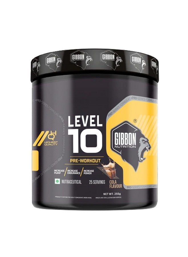 Gibbon Level 10 Pre-Workout Powder With Caffeine, Creatine Monohydrate, Citrulline For Men & Women, 250gm (250gm, Cola) - Image 1