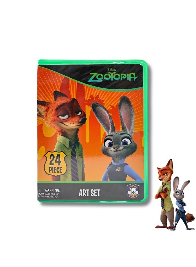 Disney Zootopia 24-Piece Art Set for Kids - All-in-One Portable Tin Art Kit with Crayons, Watercolor Paint, and Brush - Fun Travel Gift for Ages 3+ - Image 4