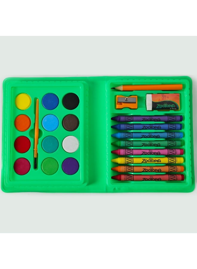 Disney Zootopia 24-Piece Art Set for Kids - All-in-One Portable Tin Art Kit with Crayons, Watercolor Paint, and Brush - Fun Travel Gift for Ages 3+ - Image 3