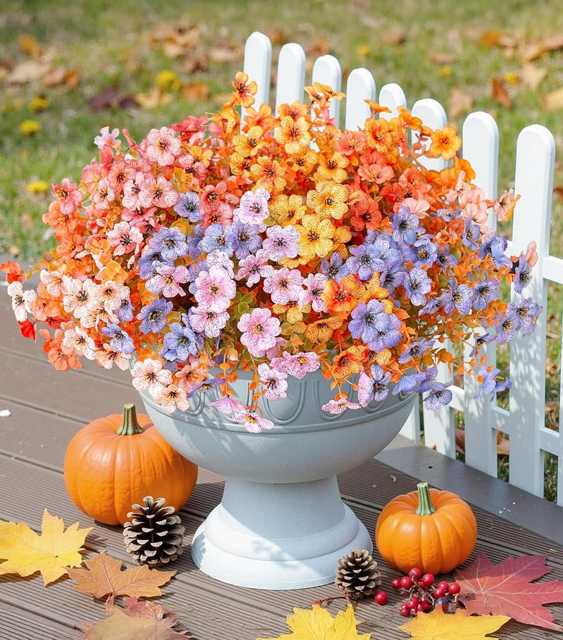 florisso Artificial Fall Flowers Fake Mums for Outdoor Autumn Decoration, 12 Bundles Faux Silk Orange Yellow Mums Daisy Look Real UV Resistant for Outside Home Porch Patio Planter (Fall-6multicolor) - Image 3