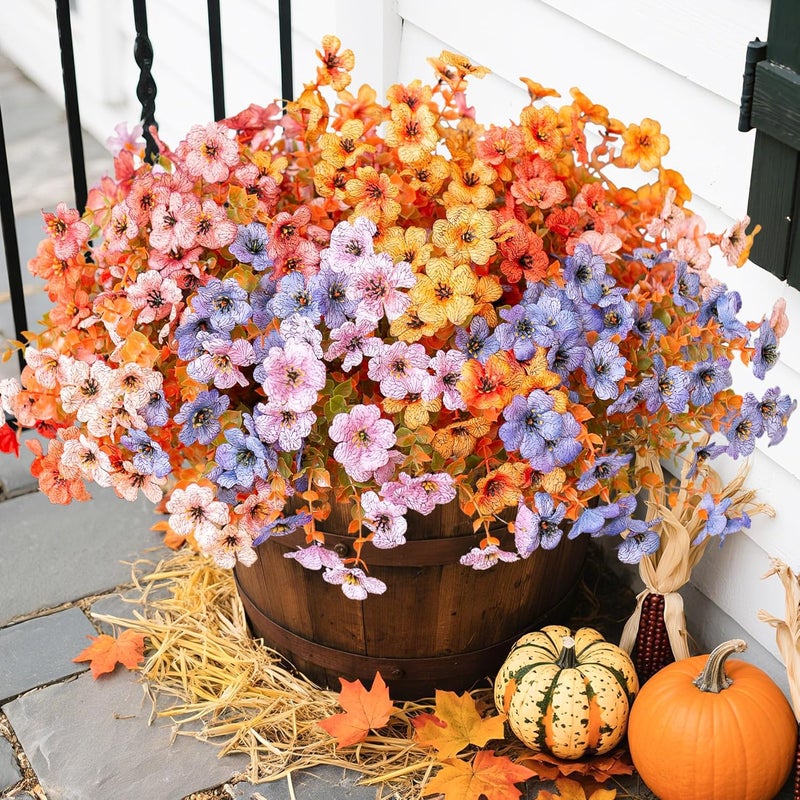 florisso Artificial Fall Flowers Fake Mums for Outdoor Autumn Decoration, 12 Bundles Faux Silk Orange Yellow Mums Daisy Look Real UV Resistant for Outside Home Porch Patio Planter (Fall-6multicolor) - Image 2