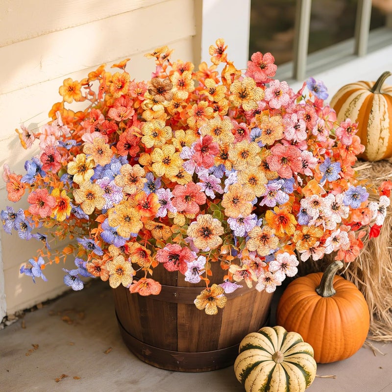 florisso Artificial Fall Flowers Fake Mums for Outdoor Autumn Decoration, 12 Bundles Faux Silk Orange Yellow Mums Daisy Look Real UV Resistant for Outside Home Porch Patio Planter (Fall-6multicolor) - Image 1