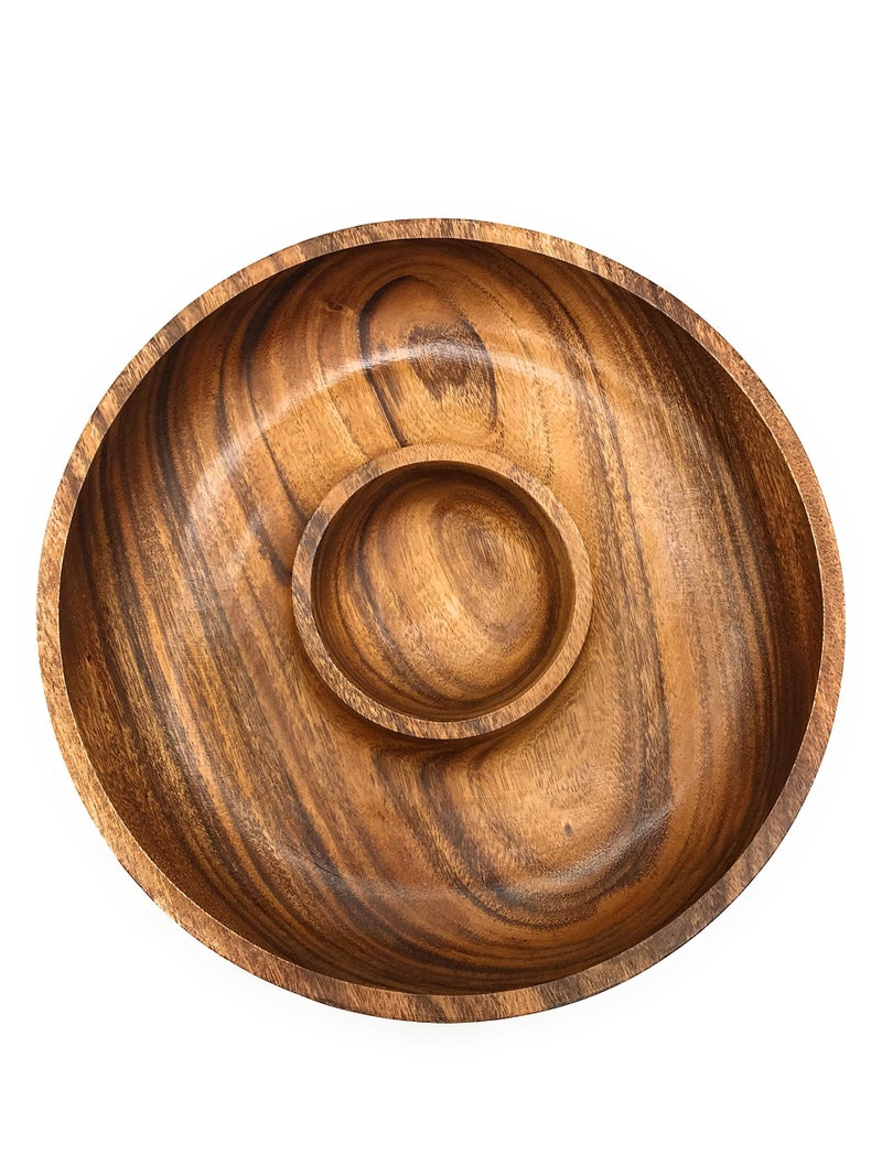 Handcracfted Acacia Wood Chip and Dip Specialty Salsa Bowl Plate Tray 10 D x 15 Thick
