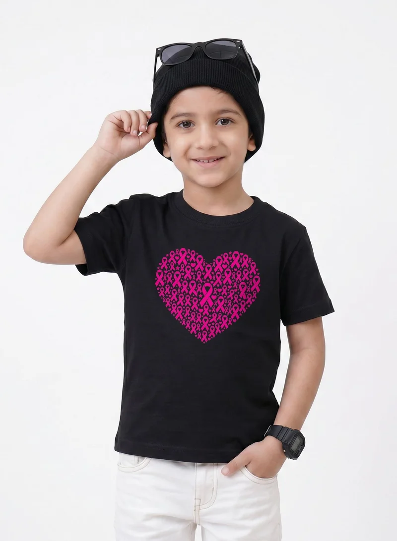 Funkaar Black Breast Cancer Awareness Pink Ribbon Heart Kids T-Shirt  | Best Price UAE