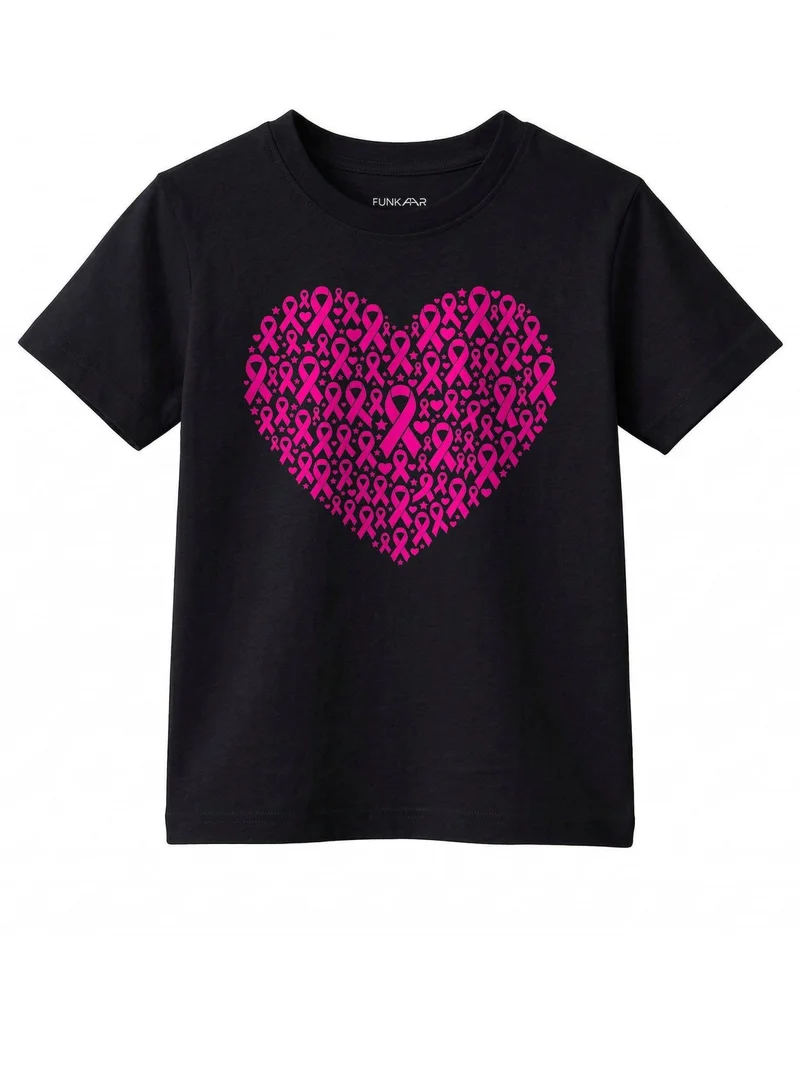 Funkaar Black Breast Cancer Awareness Pink Ribbon Heart Kids T-Shirt  | Best Price UAE