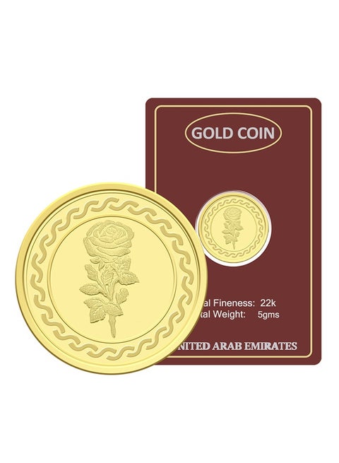 Gold 22KT Flower Design 5 Grams Coin