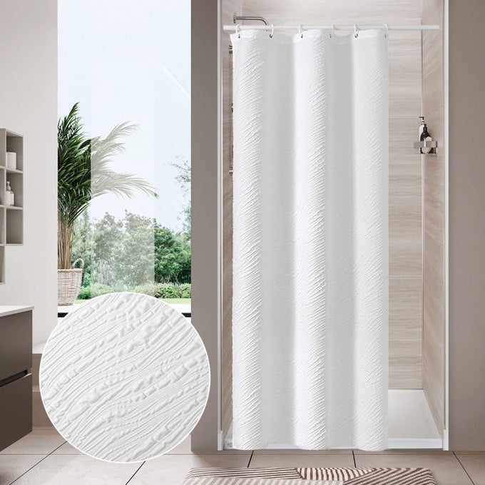 WHITE MODERN SMALL STALL SHOWER CURTAIN 36 X 72 FARMHOUSE NARROW HALF SIZE SHOWER CURTAINS FOR BATHROOM DECOR 3D WAVES EMBOSSED MARBLE TEXTURED CLOTH SHOWER CURTAIN 36 INCH