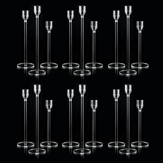 Vincidern 18pcs Acrylic Candle Holders Centerpieces for Table, Taper Candle Holder for Table Centerpieces, Wedding, Valentine, Dining Room Decorations, Clear Candlestick Holder Set - Image 1