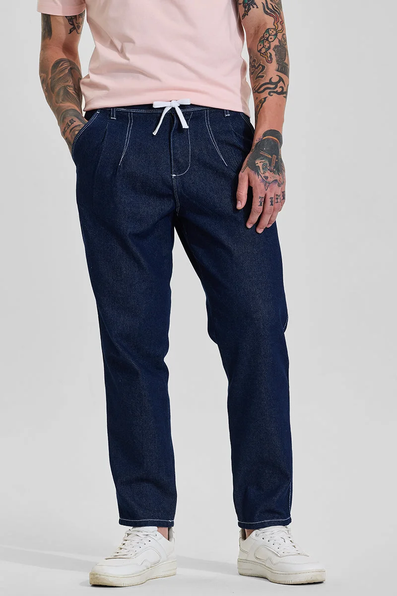 SNITCH Navy Mid Rise Baggy Fit Jeans
