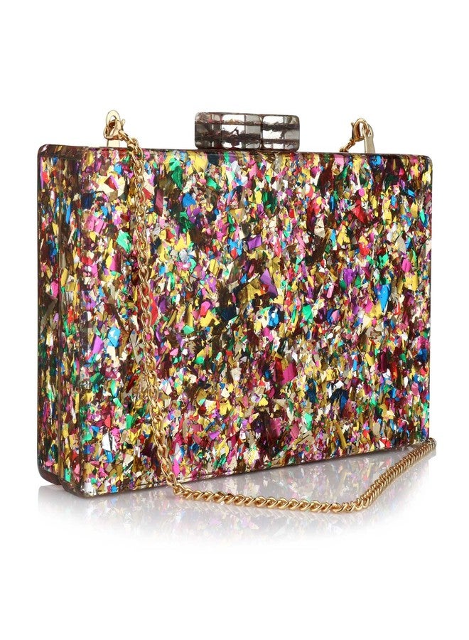 جيتس حقائب يد نسائية من الأكريليك، حقائب يد متعددة الألوان من البرسبيكس، حقائب كروس بودي لحفلات الزفاف والسهرات، لون ذهبي مختلط، مقاس كبير، مقاس واحد - Image 1