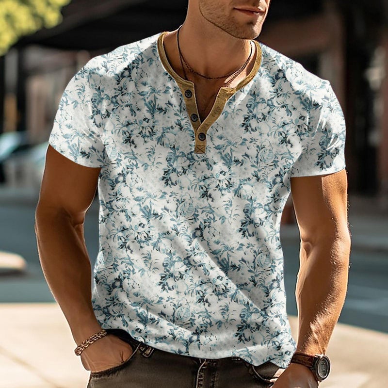 American Street Retro Crewneck Button Personalized Style Trendy Brand Men'S Washed Printed Short-Sleeved T-Shirt Men'S Me12 - Image 5
