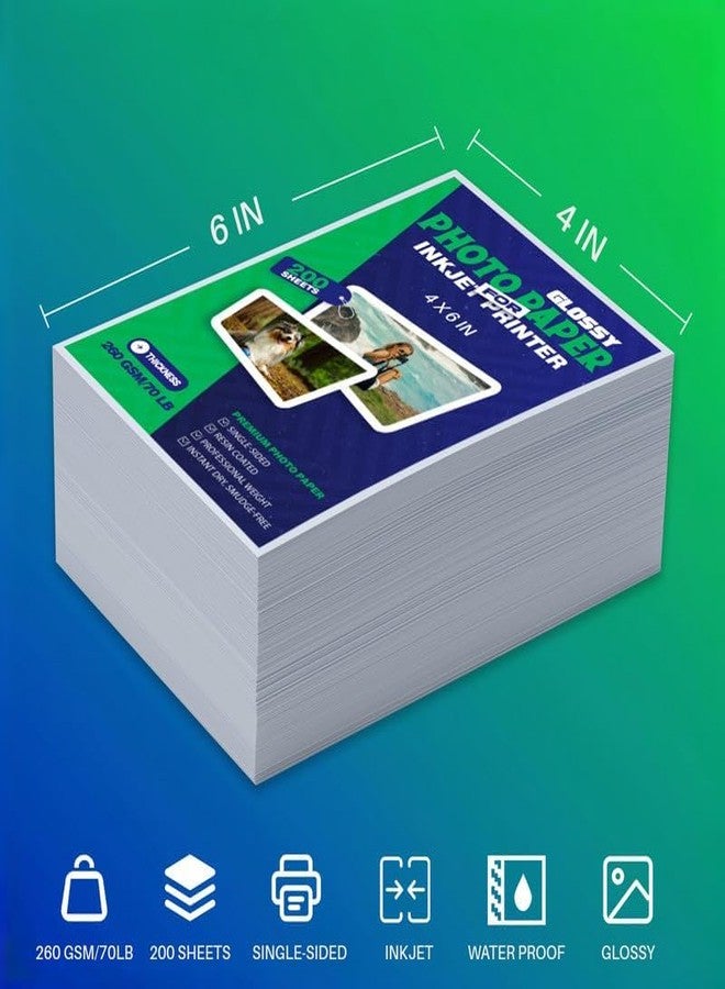 ورق طباعة صور احترافي لامع، مقاس 4×6 بوصة، 200 ورقة، وزن 70 رطل/260 غرام/متر مربع، ورق طباعة صور فاخر سميك أحادي الجانب، مناسب لطابعات نفث الحبر، سريع الجفاف، مثالي لطباعة صور البطاقات البريدية الاحترافية، حبر صبغي. - Image 3