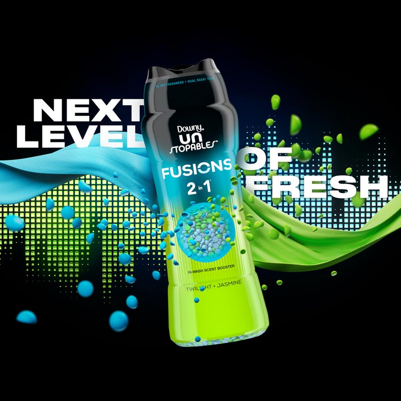 Downy Unstopables Fusions Scent Duos Laundry Scent Booster Beads, Twilight and Jasmine Scent, 21.1 OZ, 24hr non-stop freshness with 2 in 1 dual scent laundry scent beads - Image 2